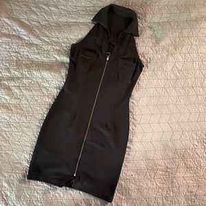Black cocktail dress with gold zipper